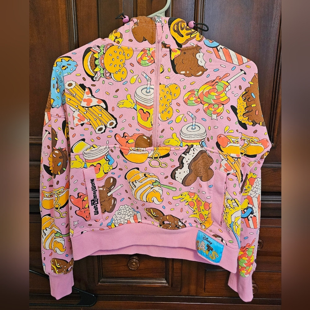 Disney Pink Hoodie with Colorful Snack Design Disney World